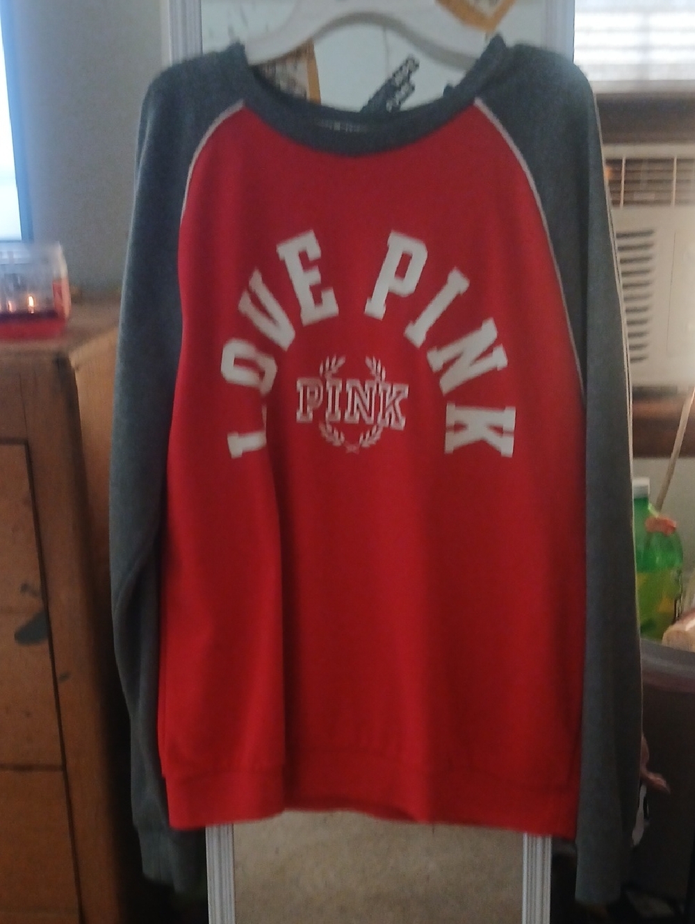 Victoria's Secret PINK Red Sweatshirt with Gray Trim